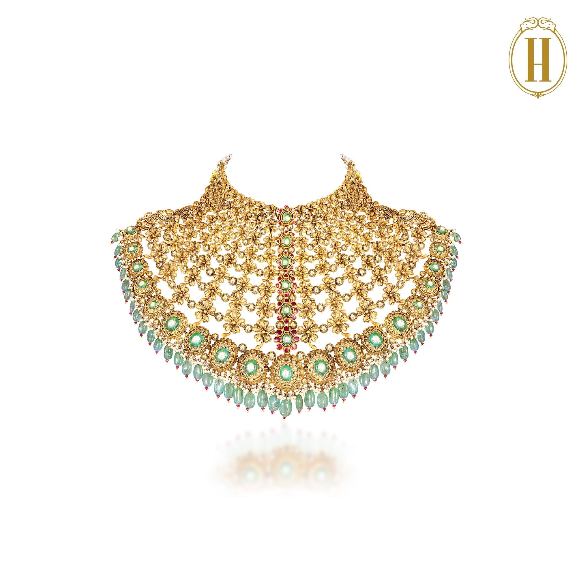 Spring-Summer-2025-Statement-Gold-Satlada-Set-with-Emerald-Drops-3