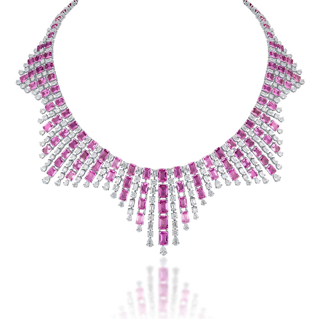 Pink Sapphire & Diamond Facet Necklace Set