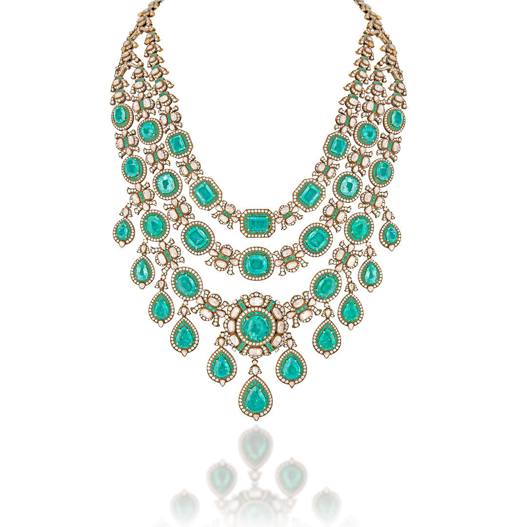 Cascading Facets Emerald Necklace Set