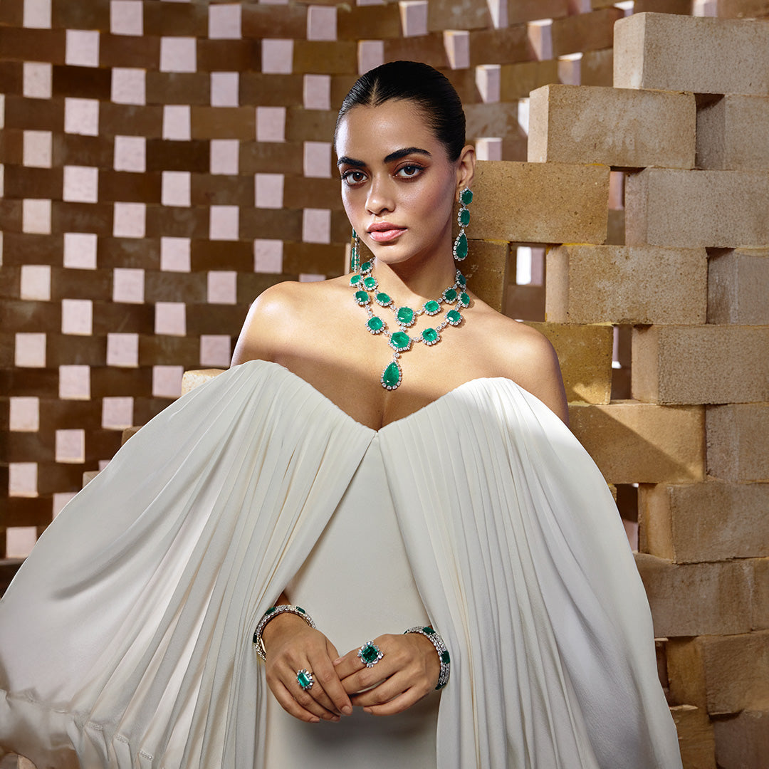 Statement Emerald and Diamond Facet Set