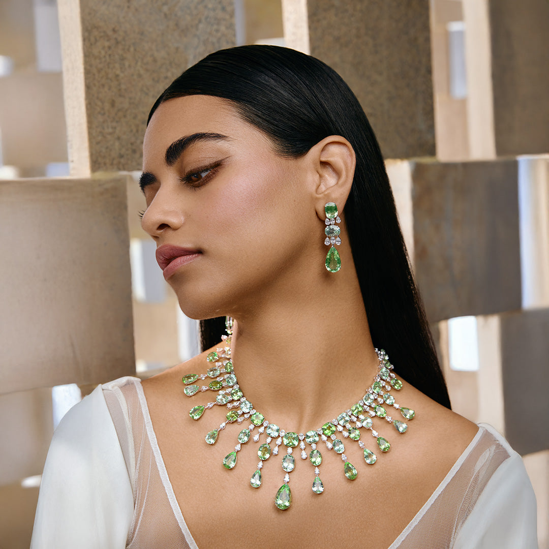 Green Facet  Tourmaline Necklace Set