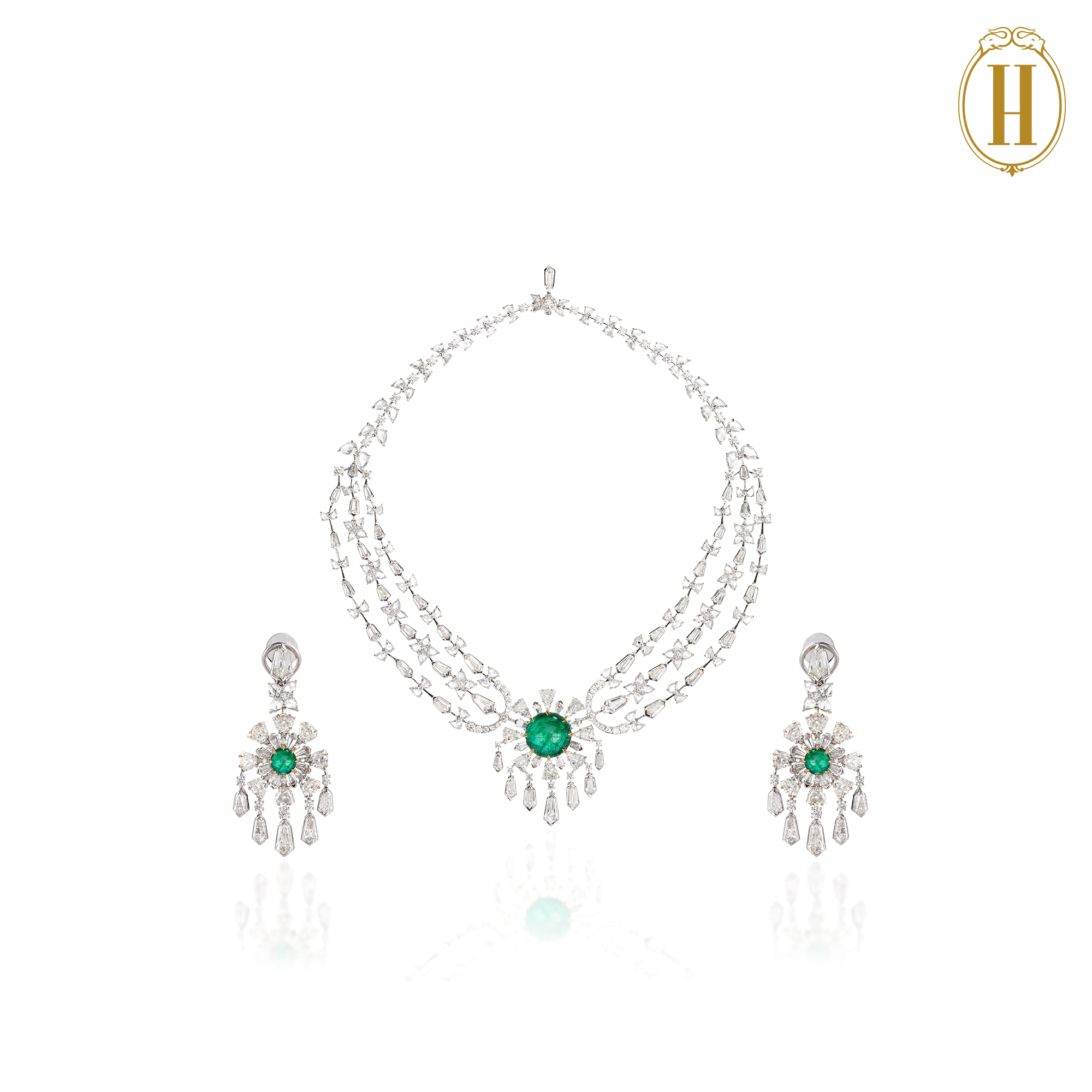 emerald diamond necklace set