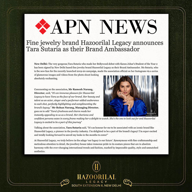media & press apn news fine jewelry brand hazoorilal legacy announces tara sutaria as their brand ambassador