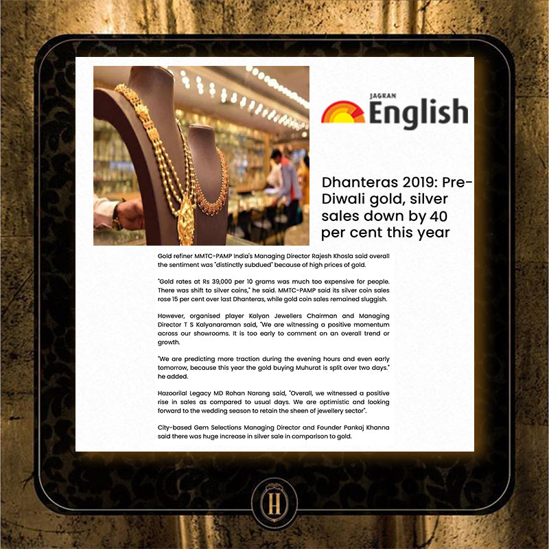 media & press english jagran dhanteras 2019 pre-diwali gold, silver sales down by 40 per cent this year
